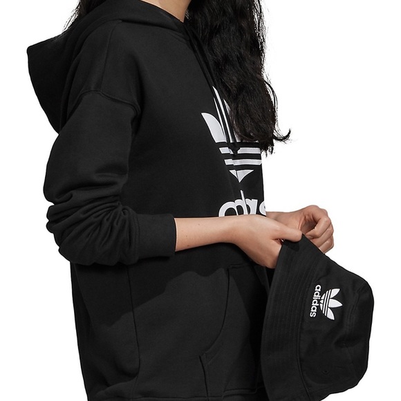 Adidas Originals Trefoil Black & White Hoodie Sweatshirt - Picture 2 of 5